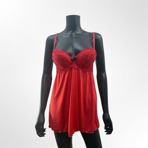 French Affair Red Lace Babydoll Lingerie Dress Adjustable Straps‎ M